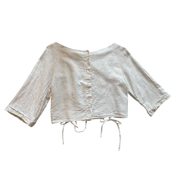 Zara Basic Medium 3/4 sleeve ruched drawstring striped top - Picture 6 of 7